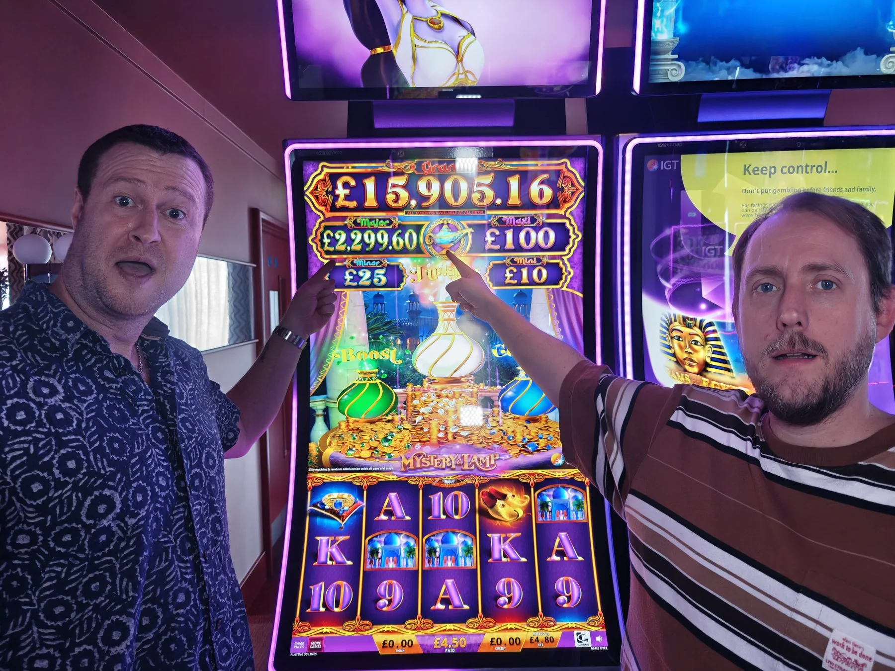 Nick and Ryan celebrating in a casino